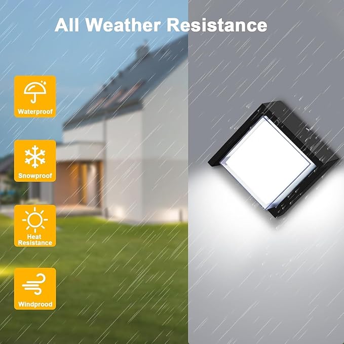Outdoor Wall Light, 6000K Daylight Small Anti Rust Exterior Wall Lighting Fixtures, Black Square Wall Mount 12W LED Porch Lights for House with Waterproof for Front Porch, Garage, Patio