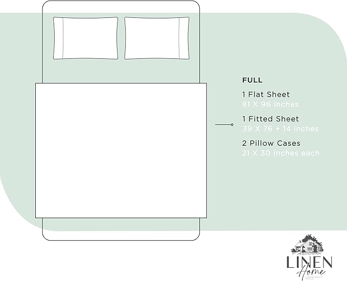 Linen Home 100% Cotton Percale Sheets Full Size, Pastel Turk, Deep Pocket, 4 Pieces Set - 1 Flat, 1 Deep Pocket Fitted Sheet and 2 Pillowcases, Crisp Cool and Strong Bed Linen