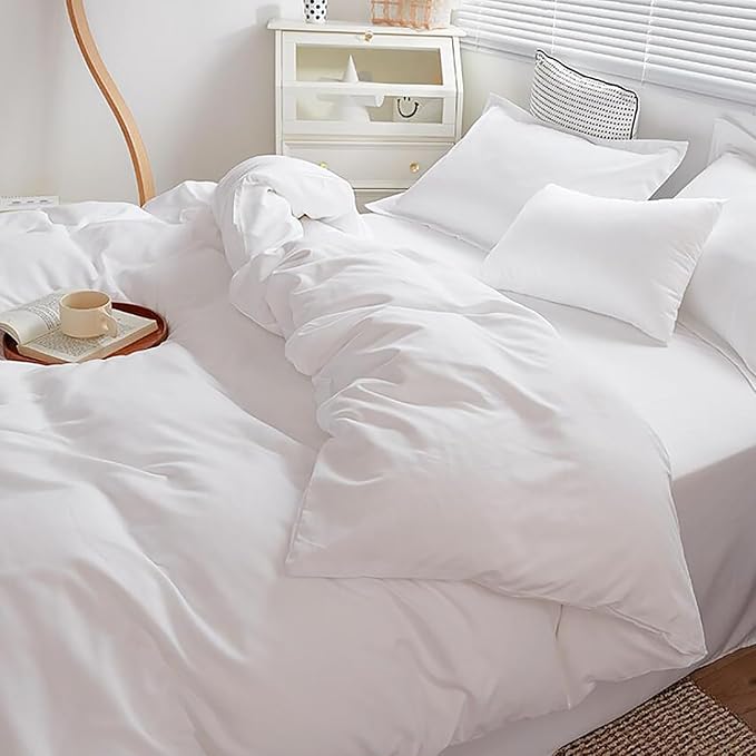 Cottonight White Comforter Set King Bedding Comforter Set Plain Solid Color Blanket Quilts Soft Breathable Pure White Bedding Set for Women Men Hotel Quality King Bed