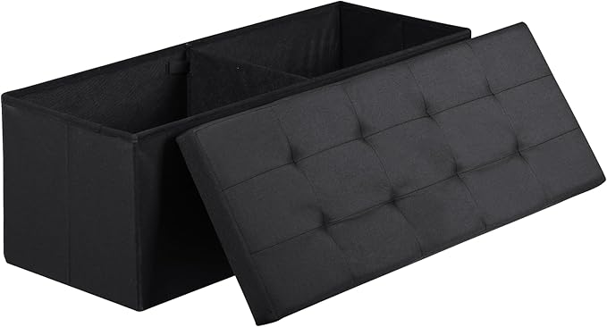 SUPER DEAL 43 Inches Storage Ottoman Bench, Folding Footrest with Padded Seat Sotrage Chest Long Box for Livingroom Bedroom Entryway, 660 lbs Capacity 15" x 43" x 15", Black