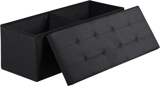 SUPER DEAL 43 Inches Storage Ottoman Bench, Folding Footrest with Padded Seat Sotrage Chest Long Box for Livingroom Bedroom Entryway, 660 lbs Capacity 15" x 43" x 15", Black