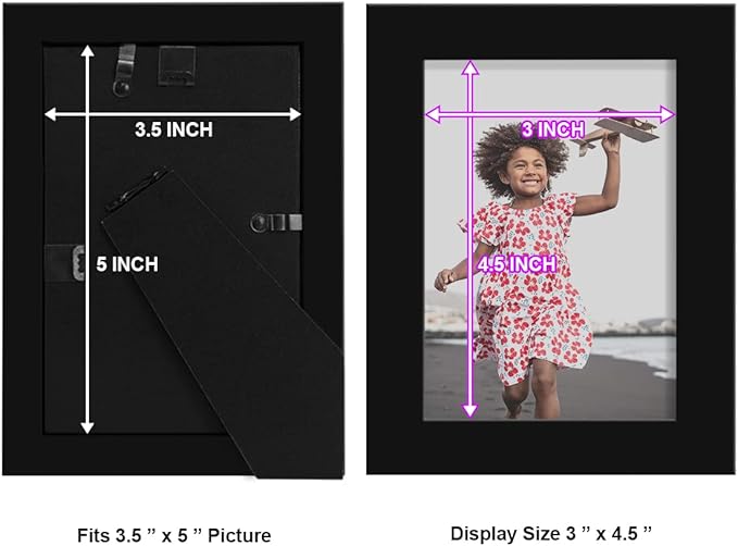 Renditions Gallery 3.5x5 inch Picture Frame High-end Modern Style, Made of Solid Wood and High Definition Glass Ready for Wall and Tabletop Photo Display, Black Frame