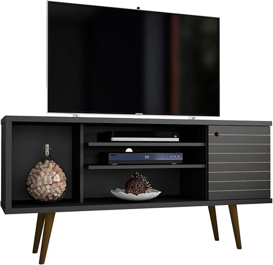 Manhattan Comfort Liberty Mid Century Modern TV Stand for Televisions up to 50 Inches, Bedroom and Living Room Entertainment Center with Storage, Shelves, and Cabinet, 53" Wide, Black