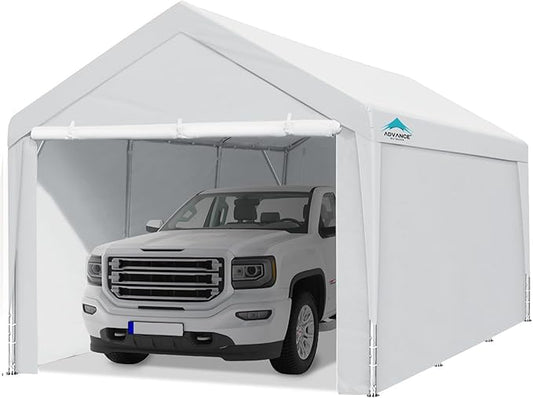 ADVANCE OUTDOOR 10x20 ft Heavy Duty Carport Garage Shelter, Adjustable Height (6.5-11ft) Waterproof Canopy with Removable Sidewalls for Cars, RV, Boat, Truck, Party - White