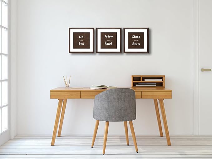 11x11 Picture Frame Set of 3 with Real Glass for Pictures 8x8 with Mat or 11x11 Without Mat, Wall Gallery or Tabletop display Photo Frames in Walnut