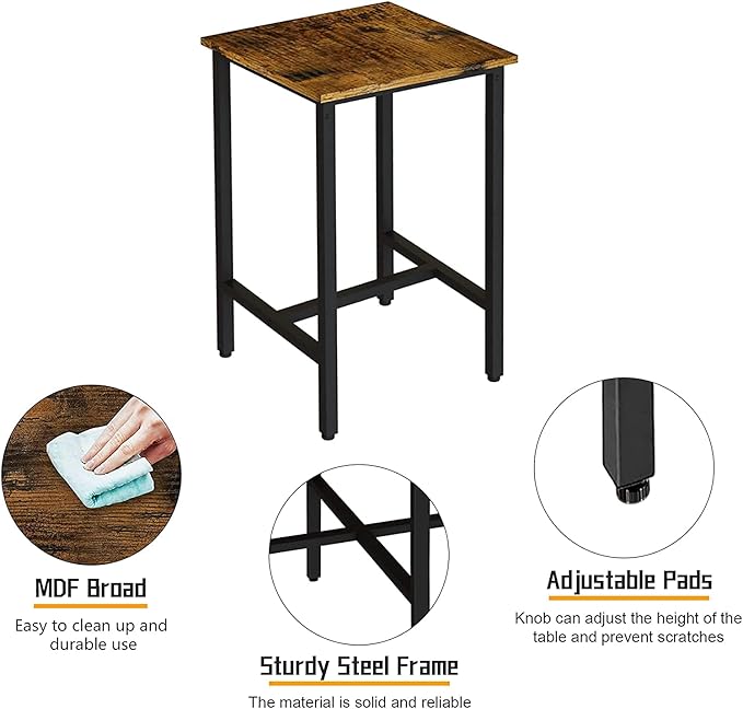 Recaceik 3 Piece Pub Dining Set, Modern bar Table and Stools for 2 Kitchen Counter Height Wood Top Bistro Easy Assemble for Breakfast Nook Living Room Small Space Restaurant, Rustic Brown 24