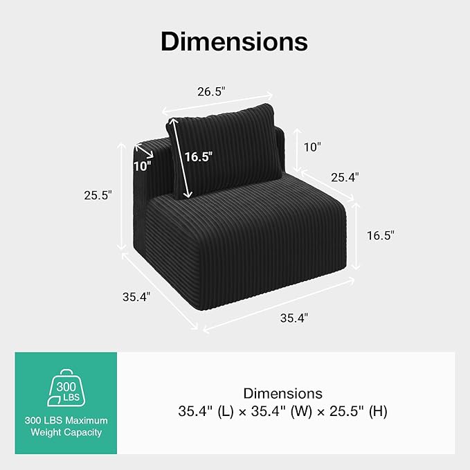Novilla Modular Sectional Sofa, Modern Cloud Sectional Couch with Smarts Coil™ Support, Upholstered Boneless Couch for Living Room Apartments Bedroom, No Assembly Required (Middle Seat)