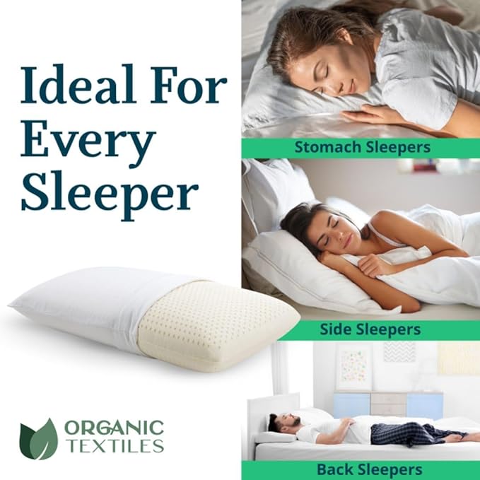 OrganicTextiles Talalay Latex Pillow with Organic Cotton Cover (Standard Size, Soft), GOTS Certified, Bed Pillow for Sleeping, Neck Pain Relief Help, Head Support, for Side Back Stomach Sleeper