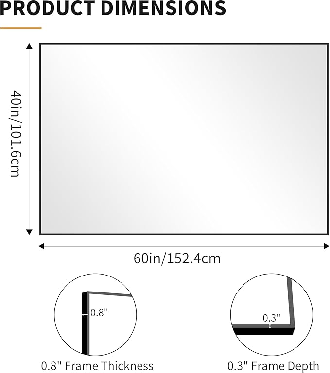 KOCUUY 60x40 Inch Large Black Wall Mounted Mirror,Aluminum Framed Decorative Rectangular Bathroom Mirror for Wall Over Sink,Vanity Mirror for Bedroom Living Room Bathroom,Functional Oversized Mirror