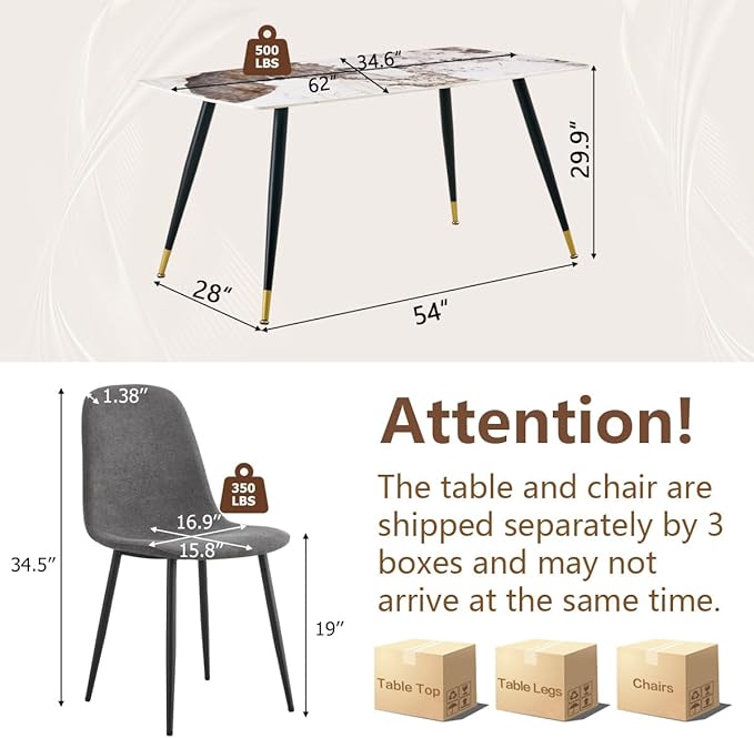 Dining Table Set for 4, Dining Room Table Set for 4, Sintered Stone Kitchen Table Top and Modern Chairs Set of 4 for Kitchen Dining Living Room