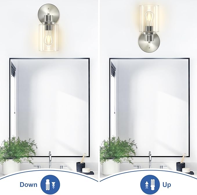 GORDNWE 1-Light Bathroom Wall Sconce, Brushed Nickel Vanity Light, Modern Wall Light Fixture with Clear Glass Shade and E26 Bulb Base, Wall Lamp Wall Mount Light Fixtures for Mirror, Bedroom, Hallway