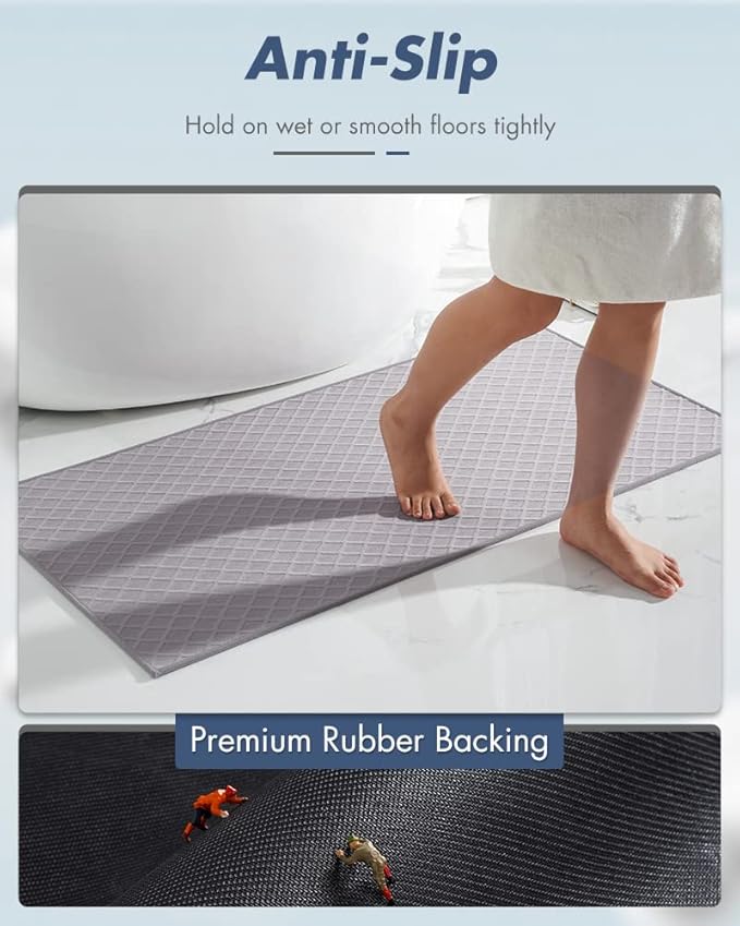 AMOAMI Bath-Mat,Ultra Thin Bath Rugs Runner,Rubber Backed Bath Mats for Bathroom Non Slip,Absorbent Bath Rug for Bathroom Floor, Shower, Sink 2'x 4'(24" x 47") Grey