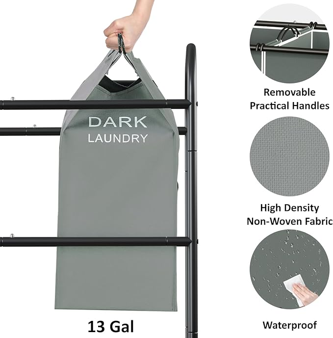 5-Section Laundry Sorter Cart, Large Laundry Hamper with Lockable Rolling Wheels, Versatile Storage Organizer with Removable Bags for Dirty Clothes, Gray