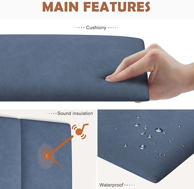 IFNOW Wall Mounted Upholstered Headboard Queen, 3D Peel and Stick Soundproof Panels, Reusable and Removable Padded Leather Bed Headboard, 9 Panels 9.84" x 23.62", Navy Blue