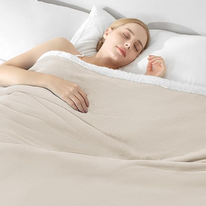 Beautex Sherpa Fleece Throw Blanket Twin Size for Couch - Thick and Warm Blanket for Winter, Fluffy Flannel Plush Twin Blanket, Fuzzy Beige Cuddle Blankets for Couch Bed Sofa (60" x 80", Beige)