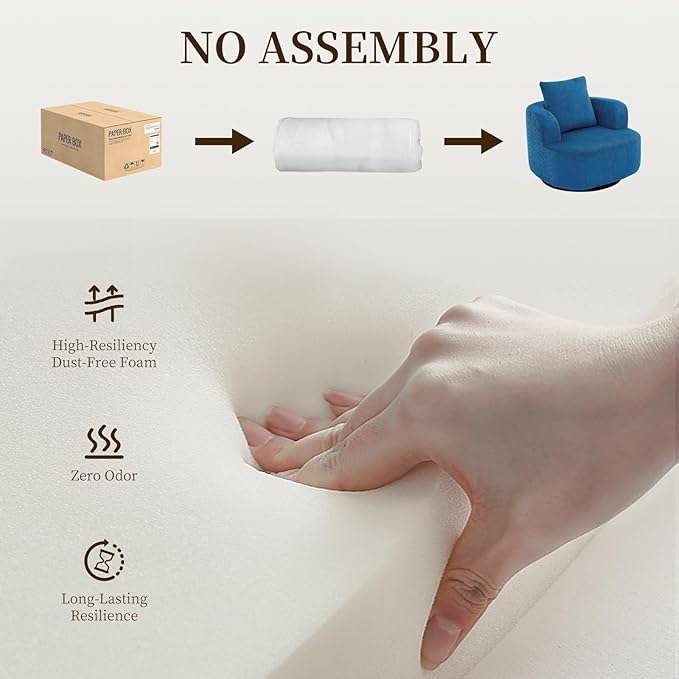 Furnimart 360° Swivel Barrel Accent Chair, Round Upholstered Comfy Lounge Chair, Corduroy High-Resilienc Foam Single Sofa, No Assembly Wide Seat for Living Room, Bedroom, Apartment (Blue)