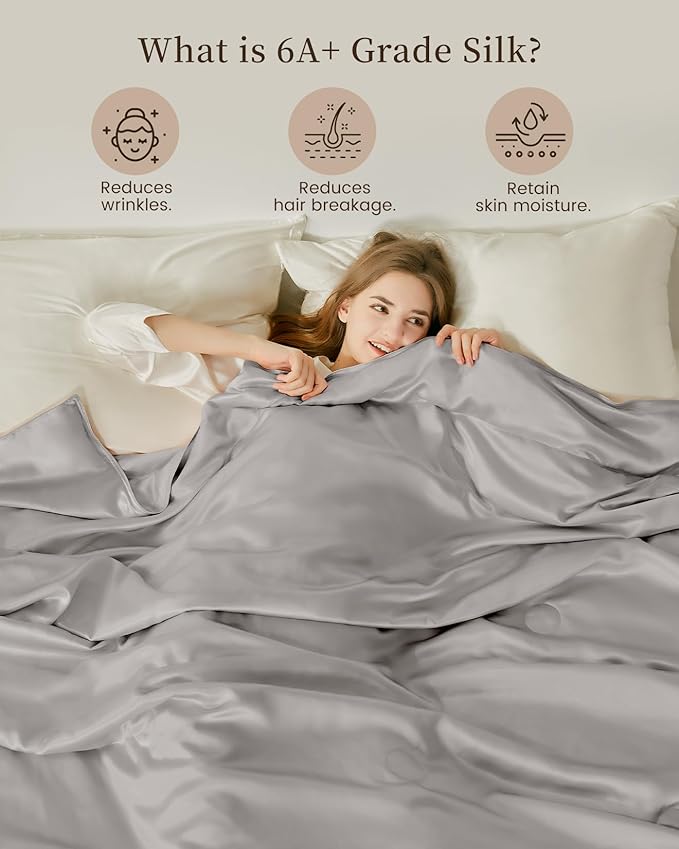 THXSILK Silk Blanket, 100% Mulberry Silk Cooling Throw, Soft and Lightweight Blanket for Bedroom, Sofa, Travel, All-Season (Grey, King)