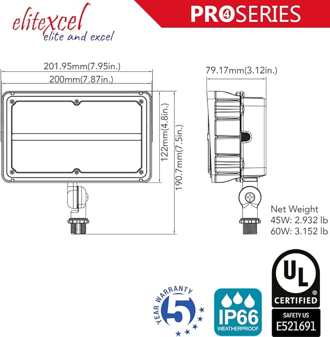 Dusk to Dawn Outdoor Lighting, Gen4 60W Commercial Flood Lights Outdoor, 7450LM 5000K Daylight 250W MH Equal, 120-277V UL Listed Security Lights for Yard Garden Garage Playground