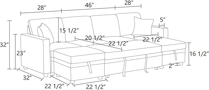 102 Inch L Shaped Sectional Couch with Pull Out Bed, 6-Seat Sleeper Sofa with Storage Ottoman, Convertible Sofa Bed for Living Room, Apartment, Off White