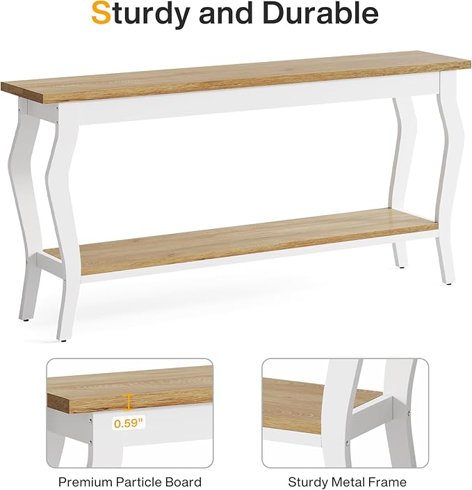 Tribesigns 70.9 Inches Extra Long Sofa Table Behind Couch, Vintage Console Entry Table with 2-Tier Storage for Hallway, Entryway, Living Room, White & Light Oak
