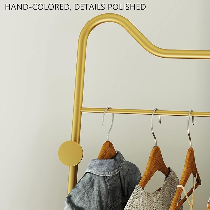 Gold Metal Corner Coat Rack, Modern Clothing Rack Hall Tree with 2 Hooks for Clothes Hat Scarf, Freestanding Clothes Rack for Hallway Entryway, Bedroom, Living Room