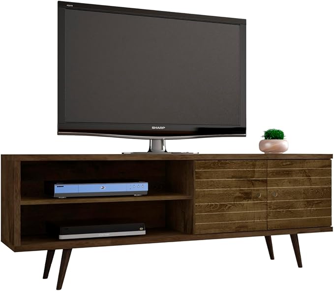 Manhattan Comfort Liberty Mid Century Modern TV Stand for Televisions up to 60 Inches, Bedroom and Living Room Entertainment Center with Storage, Shelves, and Cabinet, 201AMC: 62.99 Inch, Rustic Brown