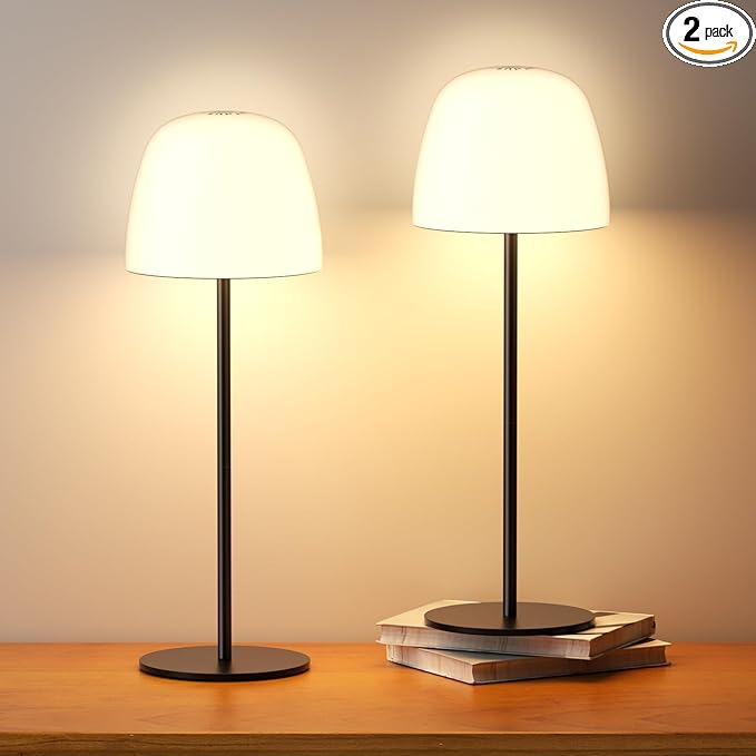 2 Pack Portable Cordless Table Lamp, 3 Color Stepless Dimming 5500mAh Rechargeable Battery Operated LED Desk Lamp, for Bedroom/Couple Dinner/Desk/Cafe/Dining Room/Terrace