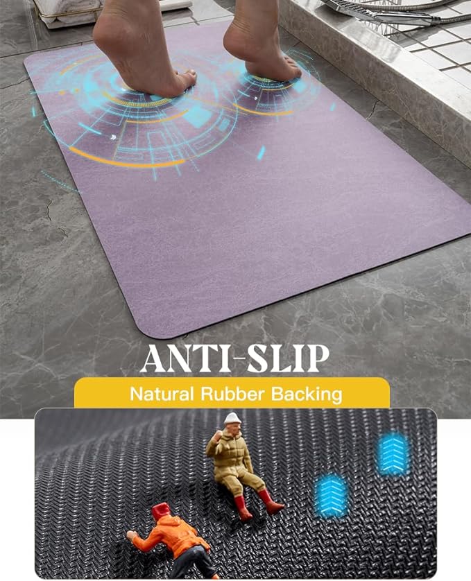 MontVoo -Bath Mat Rug-Rubber Backing Non Slip Quick Dry Absorbent Thin Bathroom Rugs Fit Under Door-Faux Suede Surface Bathroom Floor Mats-Shower Rug for in Front of Bathtub Shower Lavender 17"x59"