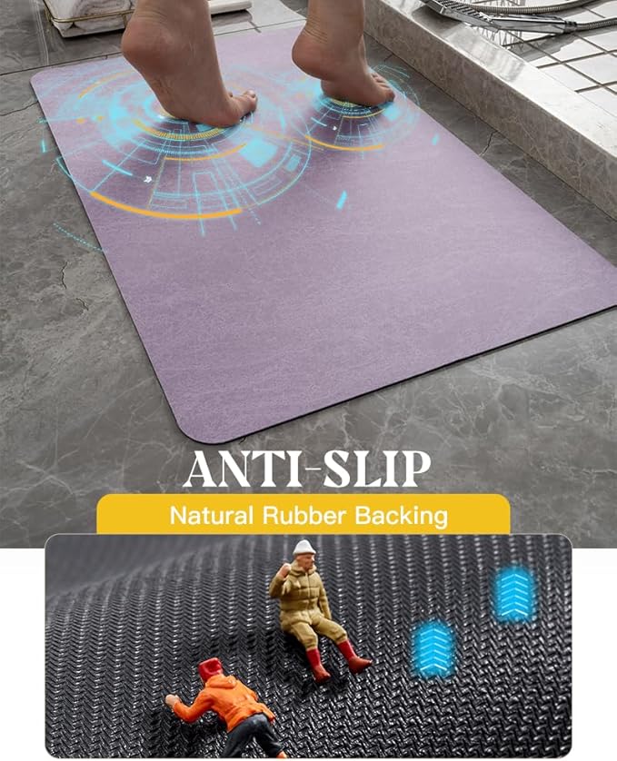 MontVoo -Bath Mat Rug-Rubber Backing Non Slip Quick Dry Absorbent Thin Bathroom Rugs Fit Under Door-Faux Suede Surface Bathroom Floor Mats-Shower Rug for in Front of Bathtub Shower Lavender 17"x27.5"