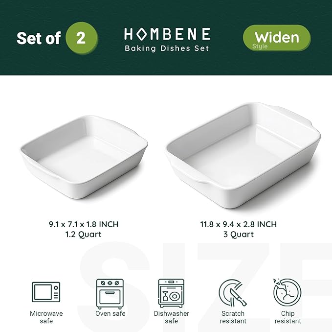 Casserole Dish Set for 2，Ceramic Baking Pan, Ceramic Baking Dish, Bakeware for Baking, Kitchen Decor, Microwave Oven Safe，Kitchen Decor (1.2QT/3QT)
