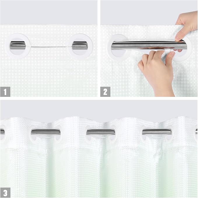 MitoVilla Emerald Green Ombre Waffle Small Stall Shower Curtain 36 x 74, No Hooks Needed Half Size Narrow Fabric Cloth Shower Curtain Set with Snap-in Liner for Modern Bathroom Decor