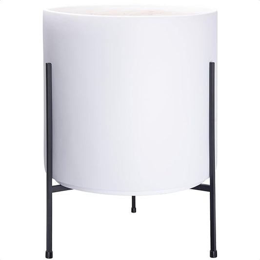 D'vine Dev Modern White Plants Pot Cylinder Planter with Heavy Duty Stand, XX-Large 16 Inch Pot, 22.8 Inch with Stand Height, 96-T-A-5