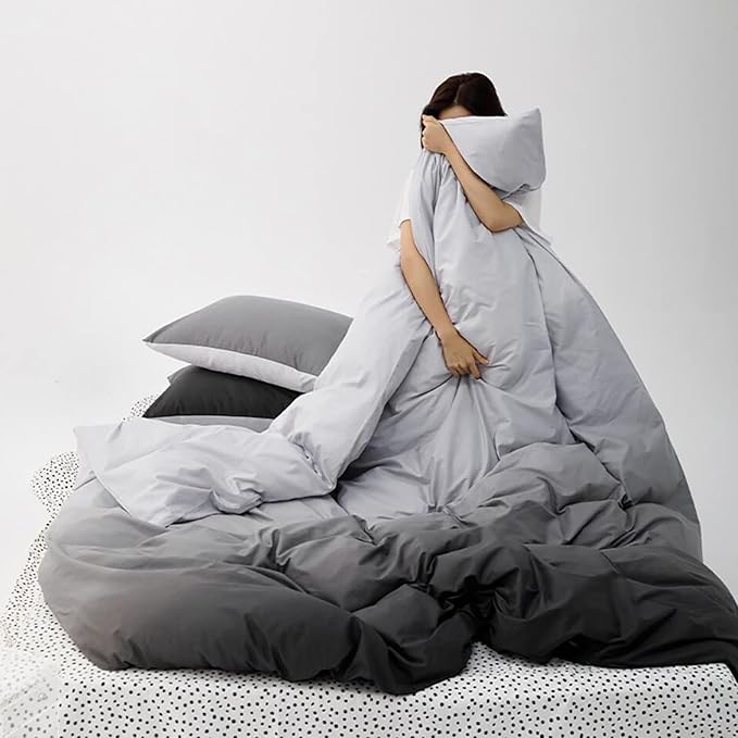 Luxlovery Grey Gradient Comforter Set Queen Grey and White Bedding Set Full Men Women Minimalist Bedding Set Light Gray Soft Breathable Blanket Quilts Gradient Comforter Set