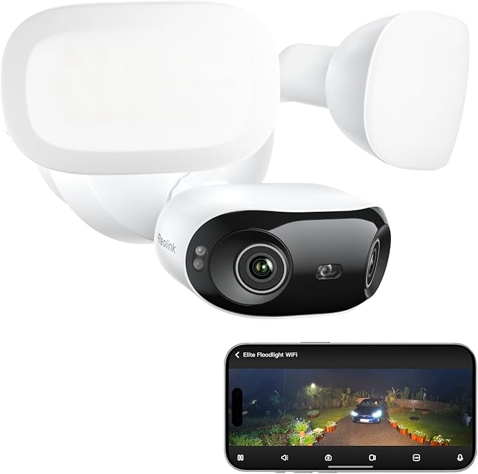 REOLINK Elite Floodlight WiFi, 4K 8MP 180° Panoramic Wired Floodlight Camera, Adjustable 3000 Lumens, Local AI Video Search, Dual-Band Wi-Fi 6, 24/7 Recording, No Monthly Fees, 100~200V AC Hardwired