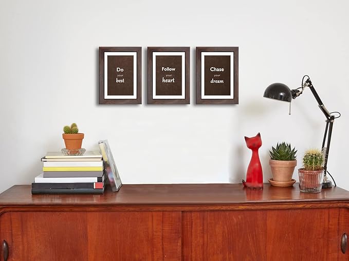 5x7 Walnut Picture Frame Set of 3 with Real Glass for Pictures 4x6 with Mat or 5x7 Without Mat, Wall or Tabletop Gallery Photo Frames