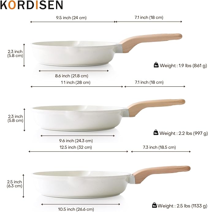 Nonstick Ceramic Frying Pan Set, 3 Piece Ceramic Skillet Set, Healthy Non Toxic Cooking Pan, Stay-Cool Handle, Induction Compatible, PFOA & PFAS Free, White(9.5, 11, 12.5 Inch)