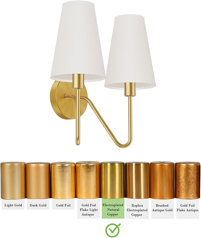 Electro bp;Double Head Classic 2 Lights Wall Sconces Lighting Fixture Polished Gold with Cream White Linen Fabric Lamp Shades E12 80W Hardwired;