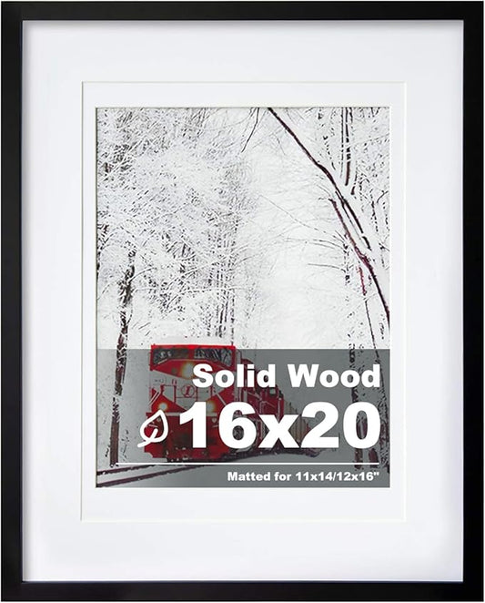 Egofine 16x20 Solid Wood Picture Frame, Made of Solid Wood Covered by Plexiglass 11x14/12x16 with Mat 16x20 without Mat, Poster Frame for Wall Mounting Photo Frame Vertically or Horizontally, Black