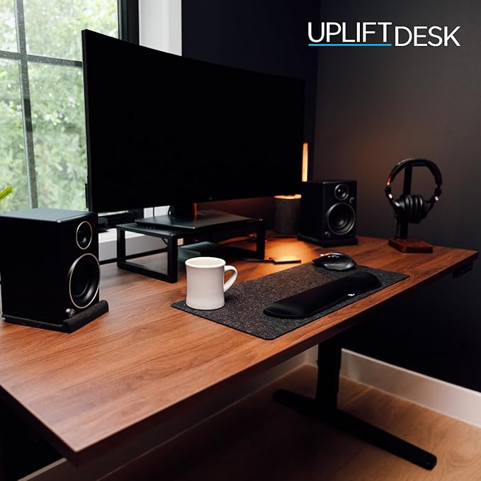 UPLIFTDESK V2 2-Leg Maple Laminate Wood Standing Desk – Adjustable Height, Advanced 1-Touch Memory Keypad, Under Desk Cable Management, Wire Grommets & Rocker Board (Black C-Frame, 72 x 30 inch)