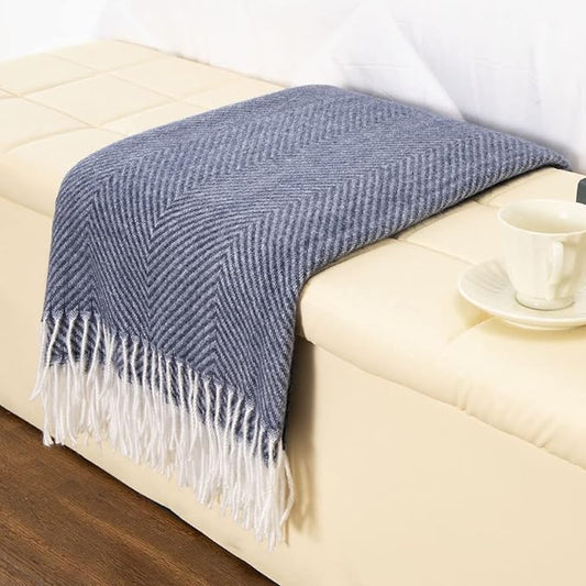 Gealaek Decorative Herringbone Faux Cashmere Throw Blanket Navy Blue Cheveron Fringe Lightweight Fuzzy Soft Cozy Throws for Sofa Bed Farmhouse Throw Blanket 50" x 60"