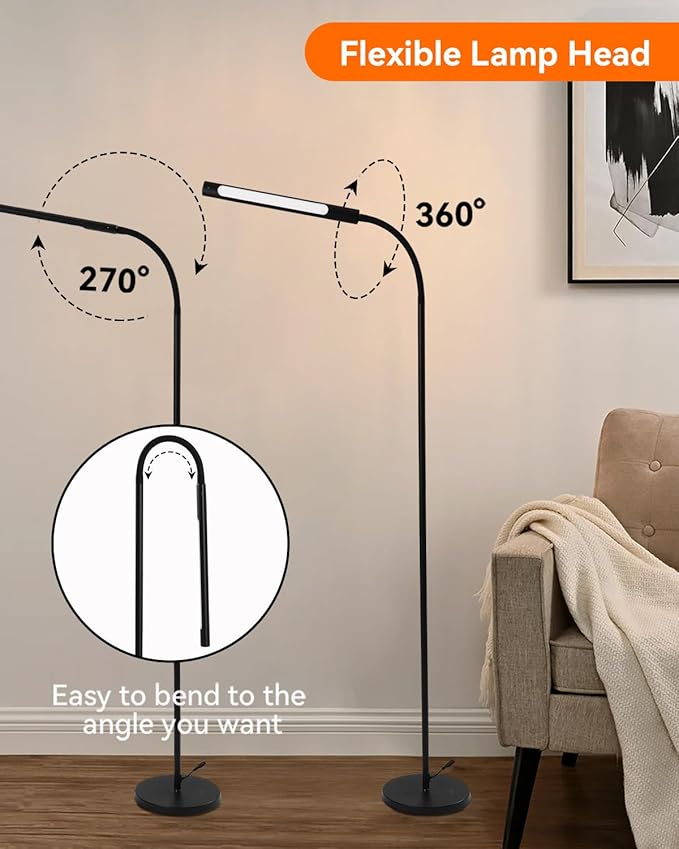 Pak Smart RGB Floor Lamp, LED Floor Lamp for Living Room, Modern Adjustable Gooseneck Standing Lamp with Music Sync, Scene Modes, Remote & Touch Control, Eye-Caring Reading Light for Bedroom Gaming