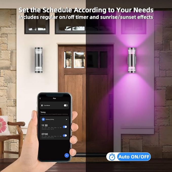 SHIMR Smart Outdoor Wall Lights RGBCW, Modern Color Changing Outdoor Sconce Cylinder Stainless Steel Exterior Light Fixture with Remote, Up and Down Outside Lights for House Home Theater Lighting