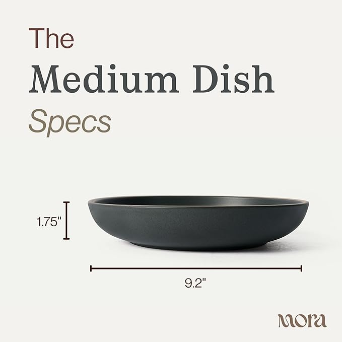MORA Medium Dishes Set of 4, 30oz Ceramic Pottery Pasta Plate/Wide Bowls - Microwave, Oven and Dishwasher Safe - Liquorice