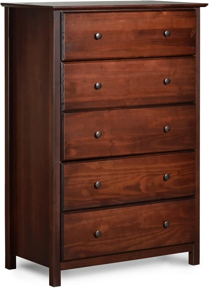 Grain Wood Furniture Shaker 5-Drawer Chest, Solid Wood with a Cherry Finish