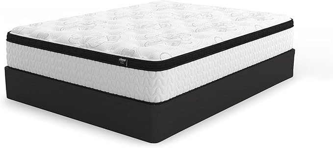 Signature Design by Ashley Queen Size Chime 12 Inch Medium Firm Hybrid Mattress with Cooling Gel Memory Foam for Pressure Relief, Fiberglass Free, Mattress In A Box
