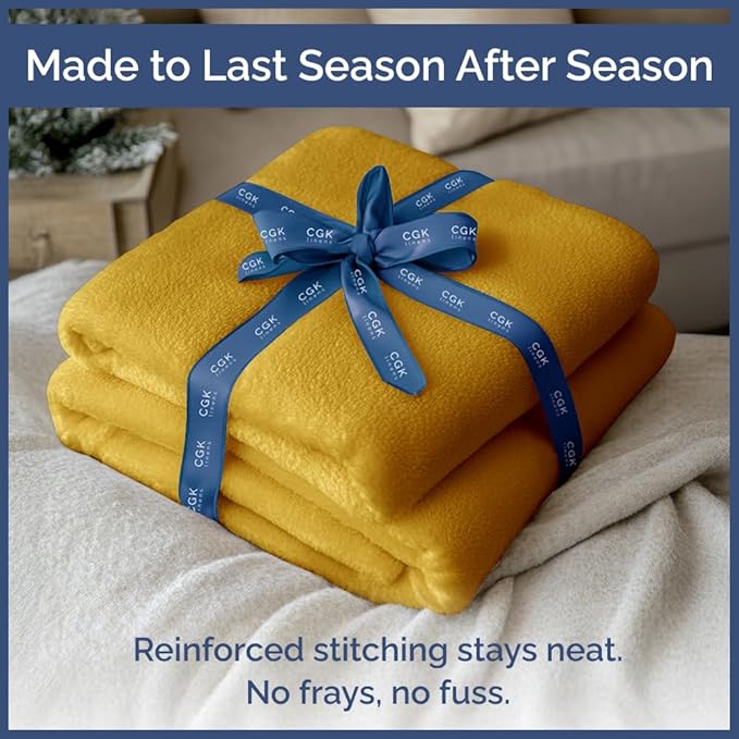 Ultra Soft Fleece Blanket Throw Size - Flannel Fleece Luxury Throw Blanket - Lightweight for Couch Bed Chair - Thick, Warm and Breathable - All Season Cozy Fuzzy, Anti-Static Microplush Bedding, Gold