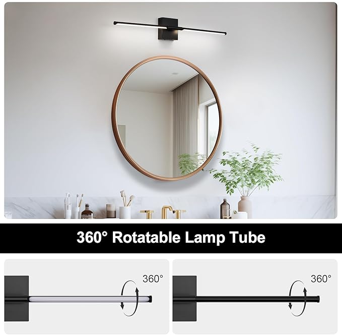 Black Hardwired Wall Sconces, Modern Wall Light, 29.1 Inch Not Dimmable Wall Light Fixtures, 350° Rotate LED Wall Lamp for Bedroom, Living Room, Bathroom, Hallway