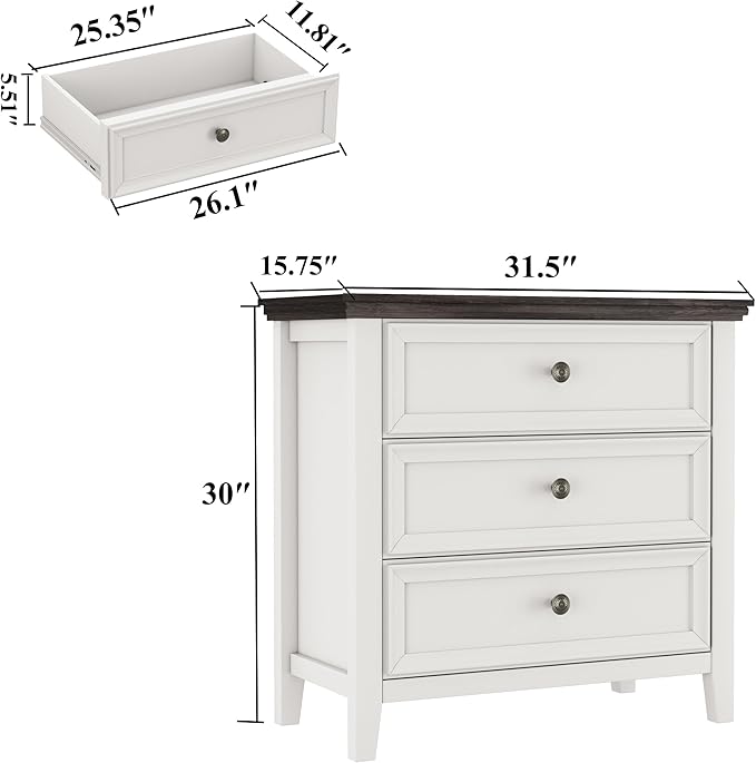 BLANKSPACE Dresser for Bedroom, 3 Drawer Dresser, Modern 3 Chest of Drawers, Farmhouse Storage Cabinet with 3 Drawers for Home Office, Dining Room, Antique White