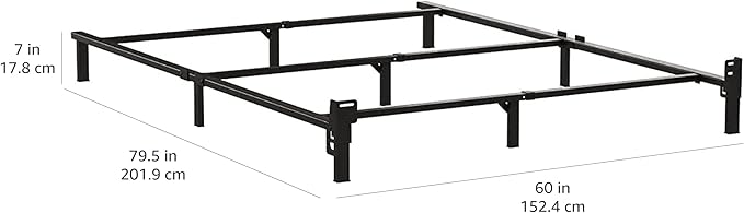 Amazon Basics Metal Bed Frame, 9-Leg Base for Box Spring and Mattress, Queen, Tool-Free Easy Assembly, 79.5" L x 59.5" W x 7" H, Black