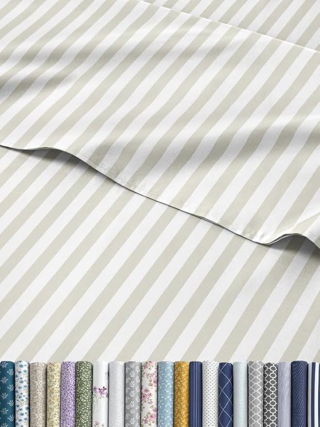 Striped Sheets - Grey Striped Sheets - 1 Flat & 1 Fitted & 1 Pillowcase w/ Deep Pockets – Wrinkle & Fade Resistant - Ultra-Soft, Breathable and Cooling – Luxury Pinstripe Bedding - Twin Size Bed Set